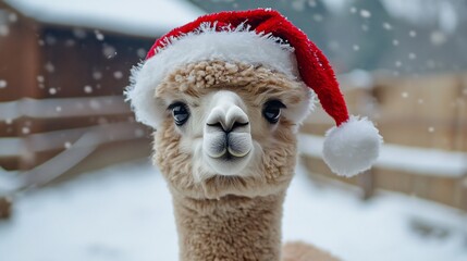 an alpaca with a santa claus hat