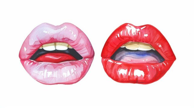 Discover a vibrant handpainted watercolor set showcasing stunning pink and red lips, perfect for artistic inspiration.