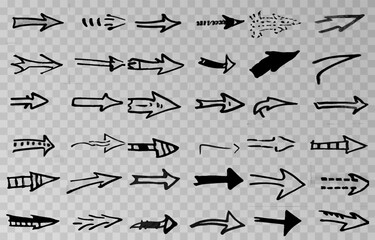 Set of different arrows on an isolated transparent background. Arrows vector png.
