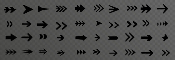 Set of different arrows on an isolated transparent background. Arrows vector png.
