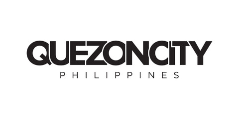 Quezon City in the Philippines emblem. The design features a geometric style, vector illustration with bold typography in a modern font. The graphic slogan lettering.