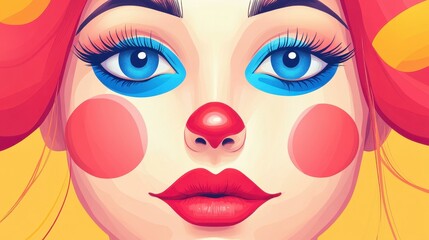 Experience the vibrant charm of a circusthemed portrait, showcasing captivating face art on a woman against a clean backdrop.