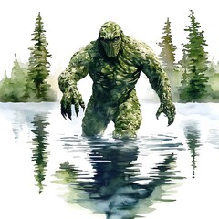 Naklejka premium Watercolor Painting of a Monster Emerging from Water.