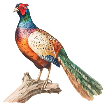 recommend clip art: Watercolor Illustration of a Colorful Pheasant Perched on a Branch.
