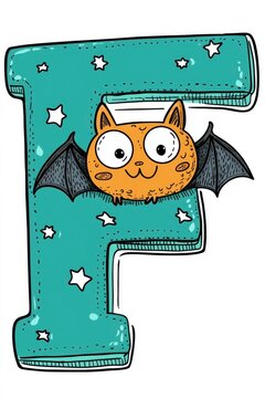 recommend clip art: Cute Bat Hanging on Letter F with Stars