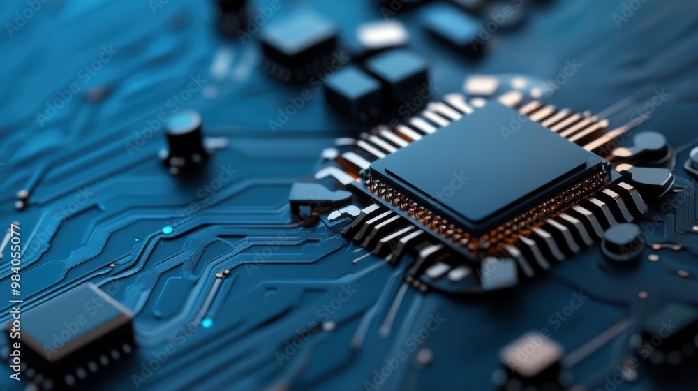 Poster modern microchip on circuit board background