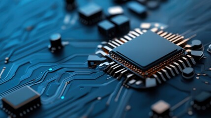 Modern Microchip on Circuit Board Background