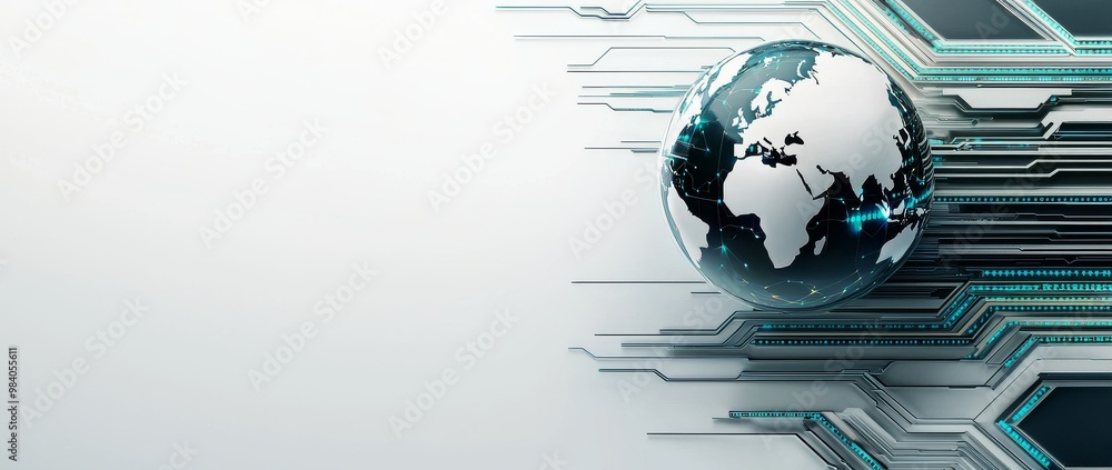 Poster abstract technology background with digital globe and global network concept