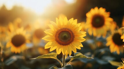 Obraz premium Sunflowers are plants that live for one year. They're loved for their beauty and are also used to make oil.