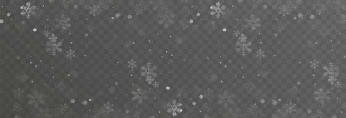 Vector snow on isolated transparent background. Snow png, snowflakes png. Snowfall, blizzard, winter. Snowy or Christmas background.
