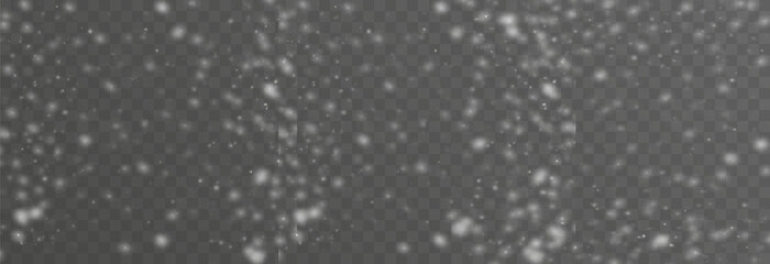 Vector snow on isolated transparent background. Snow png, snowflakes png. Snowfall, blizzard, winter. Snowy or Christmas background.