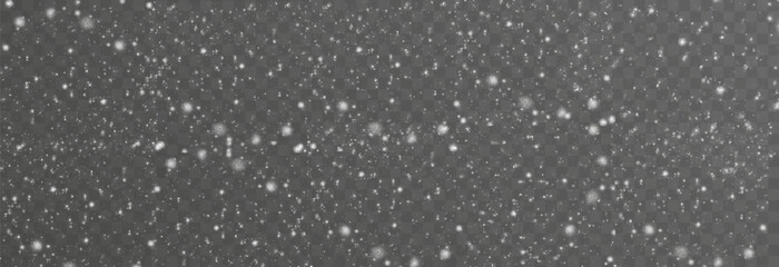 Vector snow on isolated transparent background. Snow png, snowflakes png. Snowfall, blizzard, winter. Snowy or Christmas background.