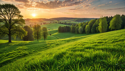 Naklejka premium Paysage de campagne au lever du soleil