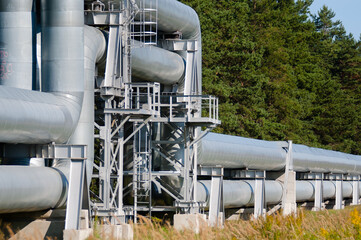 pipeline, forest and blue sky in the background