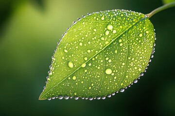 A dewy leaf with a fine, protective mist of natural herbicides, capturing the freshness of a morning in nature.