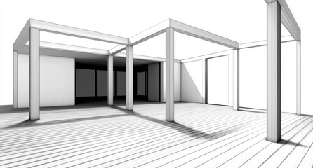 Abstract Architectural Drawing of a Modern House Interior
