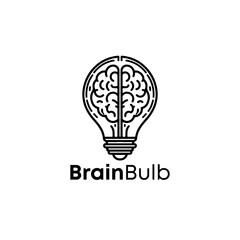 Brain bulb Creative logo vector design template. Creative idea flat line icon. Brain in lightbulb vector illustration. Thin sign of innovation, solution, education logo