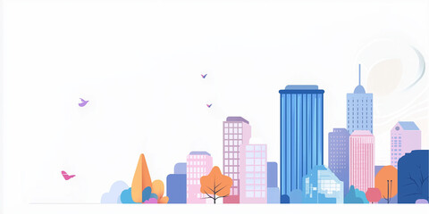 Fototapeta premium vector illustration city skyline. landscape. future clean city. renewables. happiness. Urban image. Clean image to insert some dialogue with a city background