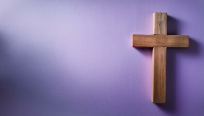 Wooden Cross on a Light Purple Background
A wooden cross on the right, set against a light purple background, offering a soft and calming aesthetic, ideal for symbolic or spiritual design.
