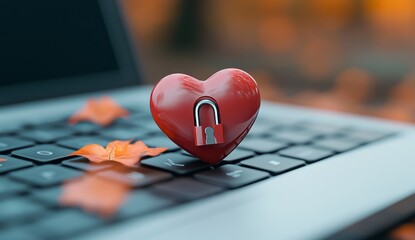 Heart shaped lock on open laptop screen symbolizing data security