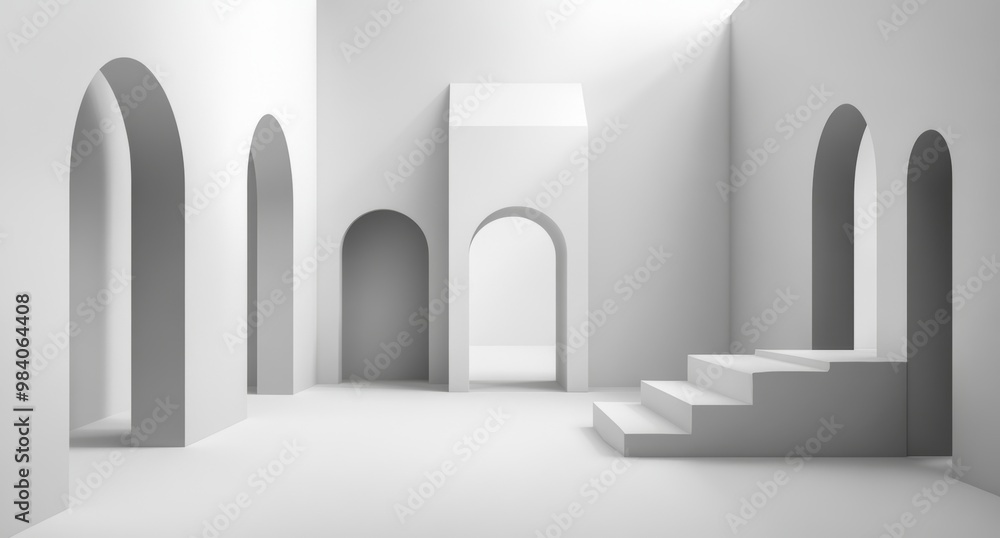 Poster black and white line drawing of an architectural structure with abstract lines