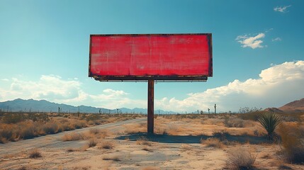 A desert landscape with a single, isolated billboard standing prominently under a clear sky, perfect for showcasing creative mockups.