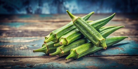 Faded sepia tones and gentle creasing on a vintage photograph of a minimalist okra still life converge to evoke a sense of quiet nostalgia.