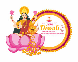 goddess lakshmi in happy diwali dhanteras gold coin holiday of India 