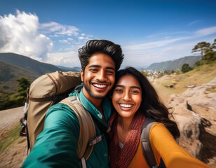 Image of a Fun Asian Couple Traveling