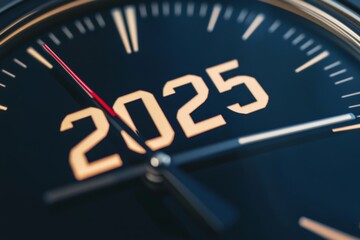 Futuristic Countdown to 2025 with Digital Speedometer Effect and Moving Clock Hands