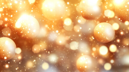 A festive, shimmering background featuring golden orbs and sparkling lights, evoking a warm and joyful atmosphere.