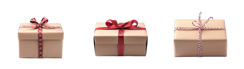 Different Angles of a Blank Wrapped Christmas Gift Box. Isolated on a Transparent Background. Cutout PNG.