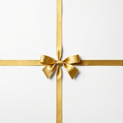 Gold ribbon tied in a bow on a white background