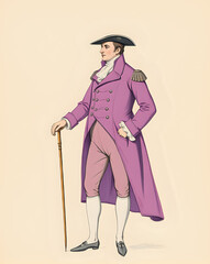 Vintage illustration of 17th-century men’s fashion with a white background instead of transparent.