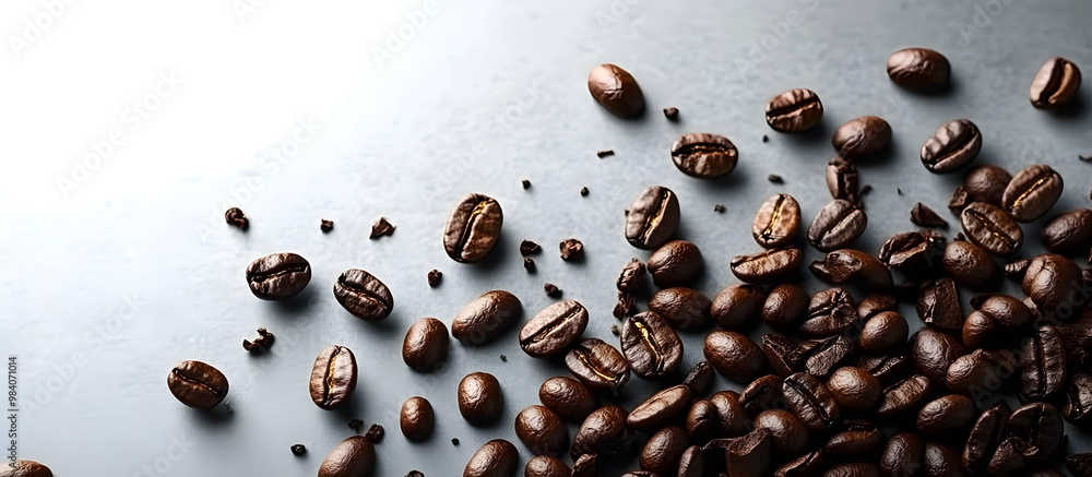 Poster scattering a few coffee beans around a copy space image