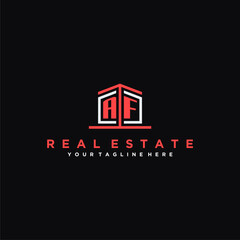 AF Initials Modern Logo Design for a Real Estate Company Featuring a Unique Icon and Bold Typography on a Black Background