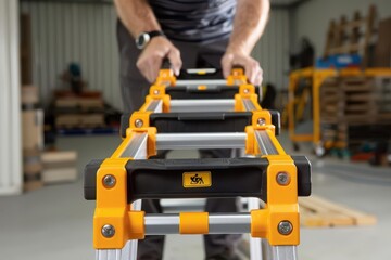 a person using a ladder stabilizer for added safety