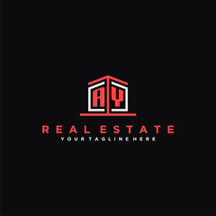 AY Initials Modern Logo Design for a Real Estate Company Featuring a Unique Icon and Bold Typography on a Black Background