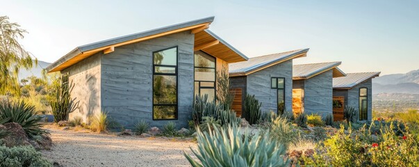 Obraz premium An artist colony with each studio featuring uniquely sculpted fiber cement siding, serving as both an artistic statement and a functional architectural element