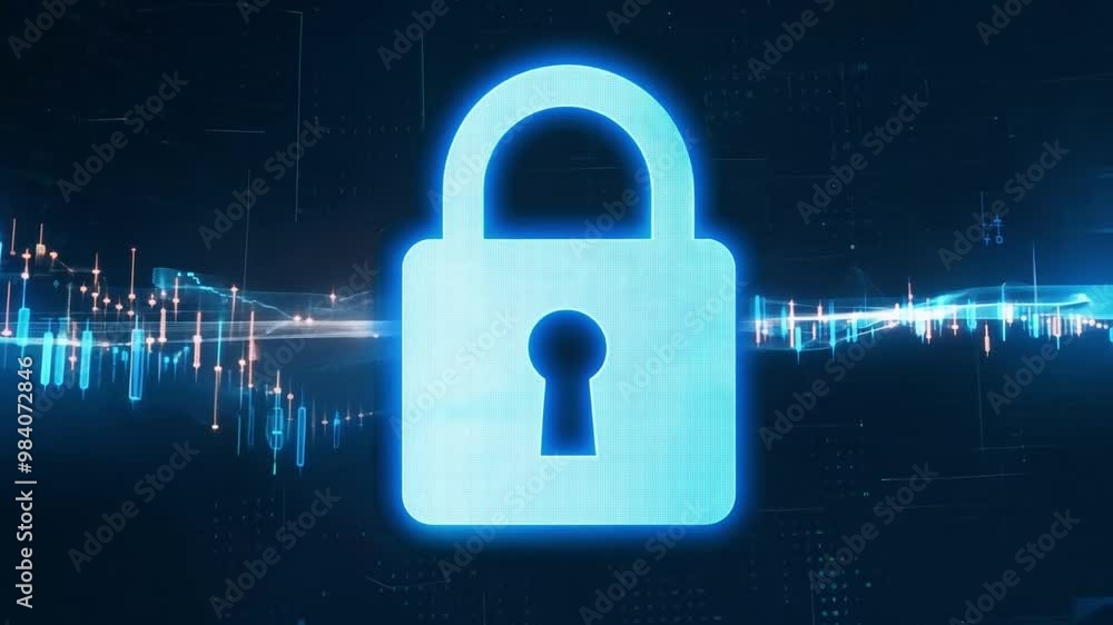 Poster A glowing digital lock symbol is displayed prominently, representing concepts of online security and encryption. The design is visually striking against a dark backdrop.