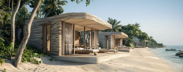 An eco-friendly beach resort where each villa is clad in fiber cement siding made to look like driftwood, enhancing the sustainable ethos while blending in with the coastal environment