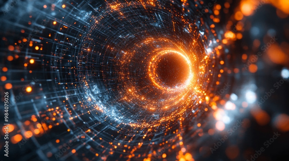 Poster an intricate 3d rendering of a quantum field with glowing particles and energy waves illustrating qu