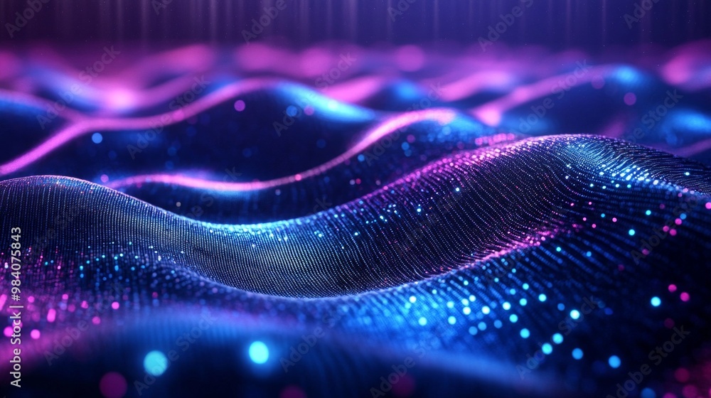 Poster exploring quantum teleportation with vibrant wave patterns and cutting-edge technology