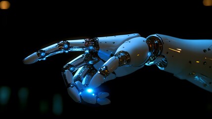 White half-shell mechanical hand with metal texture, Generative AI