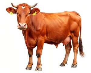 Red Cow Isolated on White Background: A Vibrant Livestock Image for Agriculture