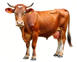 Red Cow Isolated on White Background: A Vibrant Livestock Image for Agriculture