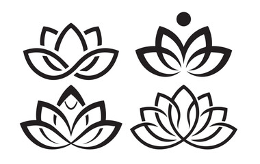 Vector set of abstract lotus flower logos symbolizing beauty, wellness, and nature. Elegant vector designs for spa, yoga, and meditation, featuring floral elements and calm, organic shapes.