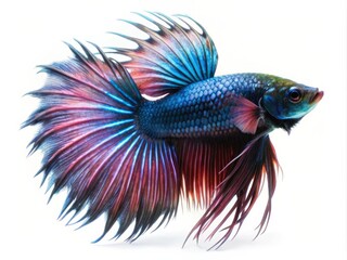 Fototapeta premium Colorful Siamese Fighting Betta Fish with Beautiful Silk Tail Isolated on White Background