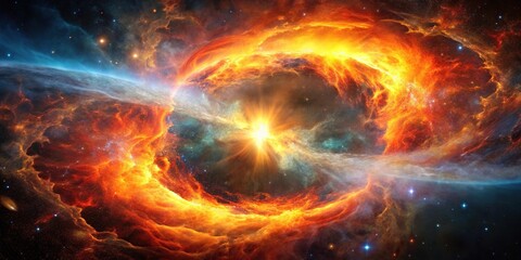 Fototapeta premium Asymmetrical cosmic blend of a fiery nebula and celestial tides