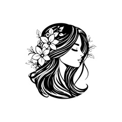 Line art woman beauty face logo icon template. Organic feminine women face natural beauty line art logo linear drawing